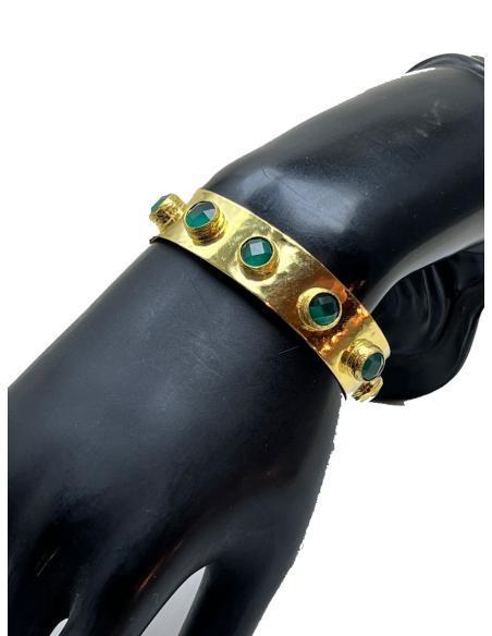 PULSERA BRAZALETE DORADO BAÑADO EN ORO CON CRISTALES FACETADOS VERDES