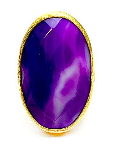 ANILLO MORADO MUJER GRANDE BAÑADO EN ORO CON ESPECTACULAR PIEDRA ÁGATA