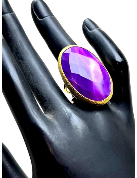 ANILLO MORADO MUJER GRANDE BAÑADO EN ORO CON ESPECTACULAR PIEDRA ÁGATA