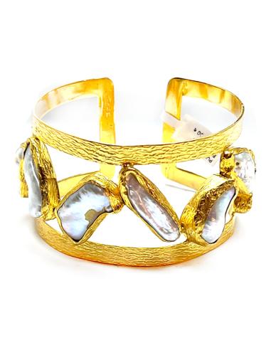 PULSERA BRAZALETE MUJER GRANDE CON PERLAS BARROCAS DISEÑO ZIGZAG