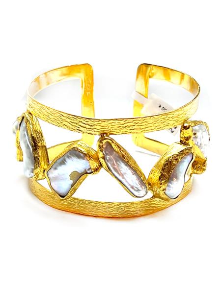 PULSERA BRAZALETE MUJER GRANDE CON PERLAS BARROCAS DISEÑO ZIGZAG