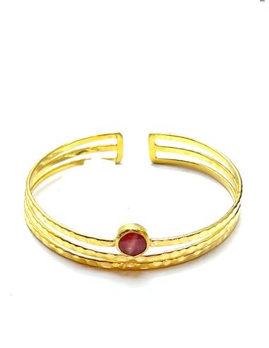 PULSERA BRAZALETE DORADO MUJER CON PEQUEÑA PIEDRA NATURAL ROSA