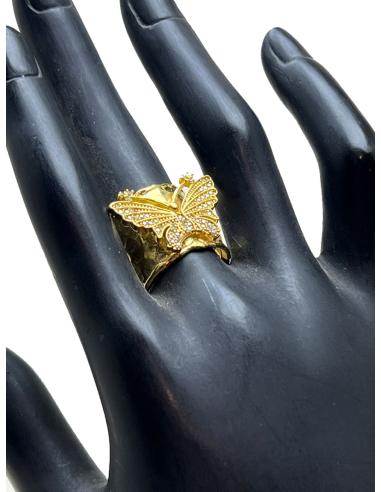 ANILLO ANCHO DORADO CON MARIPOSA BLANCA BAÑADO EN ORO