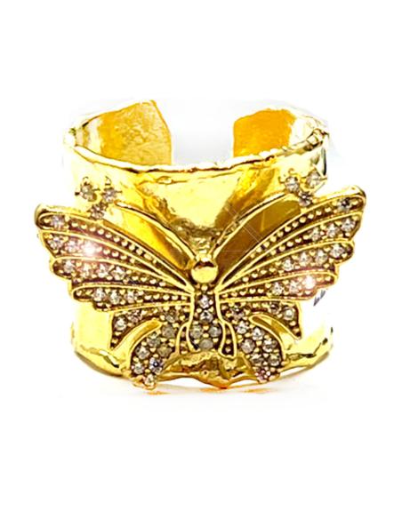 ANILLO ANCHO DORADO CON MARIPOSA BLANCA BAÑADO EN ORO