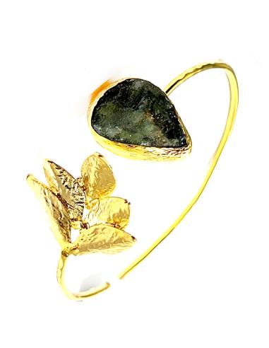 PULSERA BRAZALETE MUJER CON PIEDRA DRUSA VERDE Y HOJA DORADA VENTA ONLINE