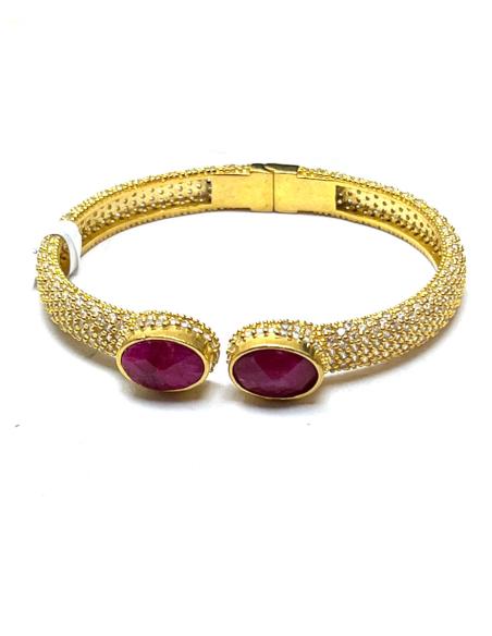PULSERA BRAZALETE CON ESMERALDA Y CIRCONITAS ENGASTADAS EN BAÑO DE ORO