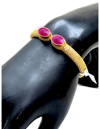 PULSERA BRAZALETE CON ESMERALDA Y CIRCONITAS ENGASTADAS EN BAÑO DE ORO
