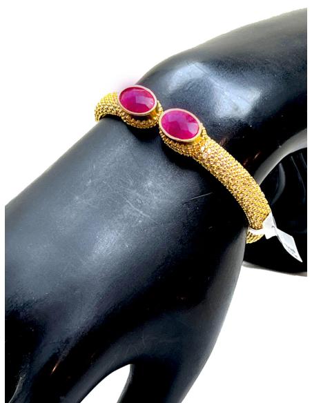 PULSERA BRAZALETE CON ESMERALDA Y CIRCONITAS ENGASTADAS EN BAÑO DE ORO