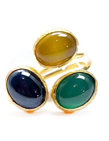 ANILLO MUJER ALTA BISUTERÍA CON PIEDRAS NATURALES TRICOLOR (VERDE, NEGRO Y AMARILLO)