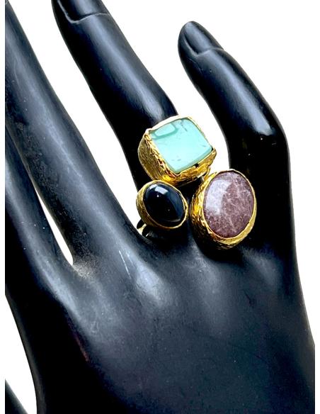 ANILLO MUJER DE ALTA BISUTERÍA TRICOLOR POR SUS TRES PIEDRAS NATURALES