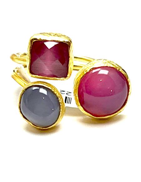 ANILLO MUJER ROSA FUCSIA Y GRIS ALTA BISUTERÍA CON PIEDRAS NATURALES