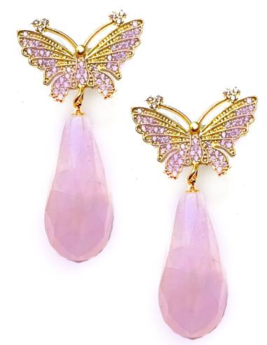 PENDIENTES MARIPOSA ROSAS BAÑADOS EN ORO PARA FIESTAS Y EVENTOS
