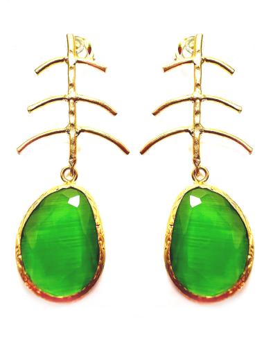 PENDIENTES LÁGRIMA VERDE ALTA BISUTERÍA CON BAÑO EN ORO Y DISEÑO ORIGINAL
