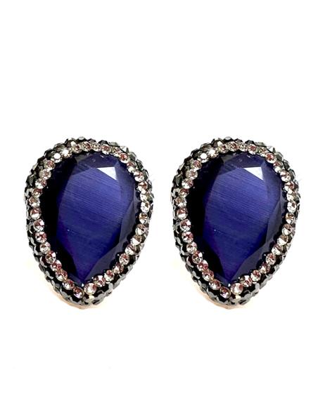 PENDIENTES AZULES DE ALTA BISUTERÍA CON CRISTALES NEGROS Y BLANCOS