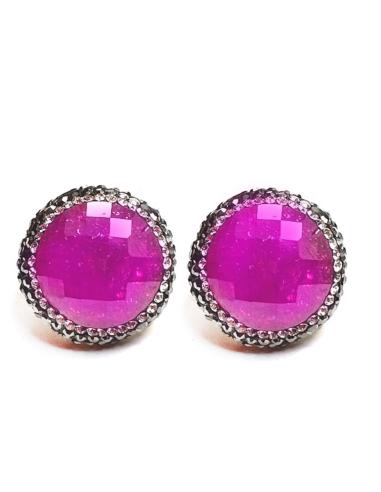 PENDIENTES PIEDRA DRUSA FUCSIA DE ALTA BISUTERÍA ELEGANTES Y CÓMODOS