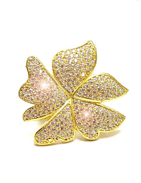 ANILLO MUJER BAÑADO EN ORO DE BISUTERÍA FINA CON FLOR EN CRISTAL FACETADO BLANCO
