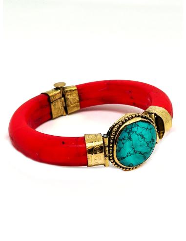 ORIGINALES PULSERAS ROJAS DE HUESO CON PIEDRA TURQUESA