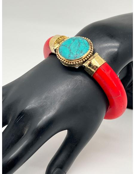 ORIGINALES PULSERAS ROJAS DE HUESO CON PIEDRA TURQUESA