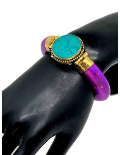 VISTOSAS PULSERAS FUCSIAS DE HUESO CON PIEDRA SEMIPRECIOSA 2