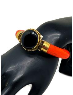 ORIGINALES PULSERAS NARANJAS DE HUESO CON PIEDRA NEGRA 2