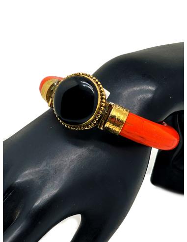 ORIGINALES PULSERAS NARANJAS DE HUESO CON PIEDRA NEGRA