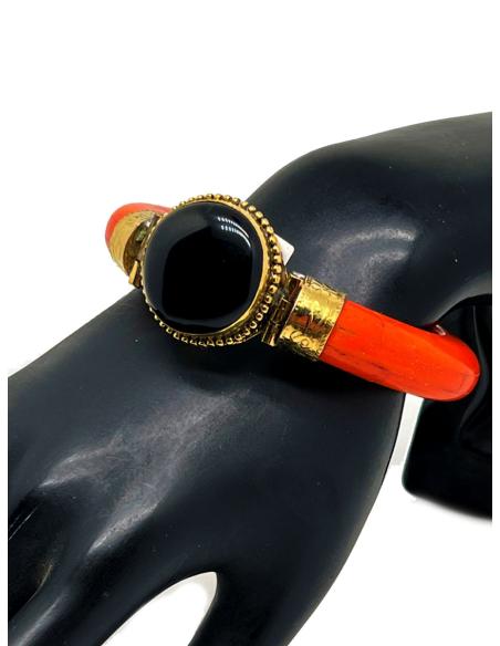 ORIGINALES PULSERAS NARANJAS DE HUESO CON PIEDRA NEGRA