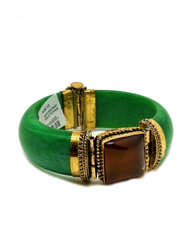 BRAZALETES VERDES CON PIEDRA MARRON DE LA COLECCION ETNICA