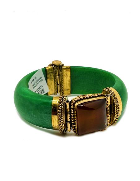 BRAZALETES VERDES CON PIEDRA MARRON DE LA COLECCION ETNICA