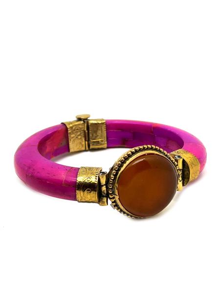 BONITAS PULSERAS MORADAS DE HUESO CON PIEDRA SEMIPRECIOSA