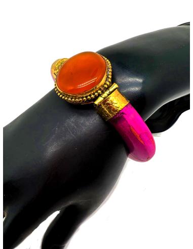 BONITAS PULSERAS MORADAS DE HUESO CON PIEDRA SEMIPRECIOSA