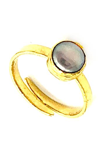 ANILLO MUJER AJUSTABLE DORADO CON PIEDRA GRIS BAÑADO EN ORO