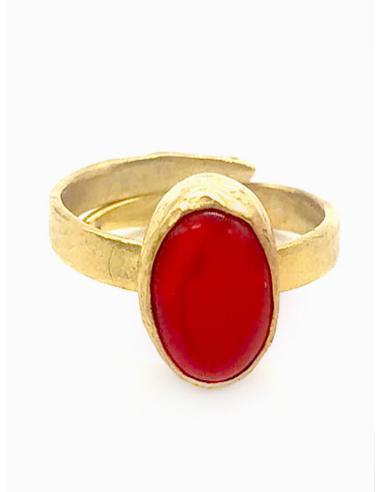 ANILLO DORADO PIEDRA ROJA CORAL  BAÑO ORO ALTA BISUTERÍA