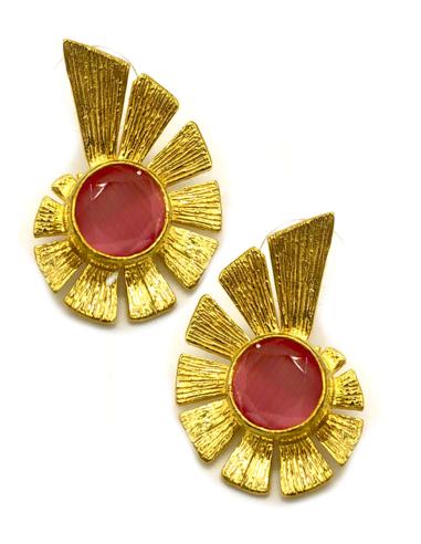 PENDIENTES ROSAS Y DORADOS CON DISEÑO DE ESPIRAL DE ALTA BISUTERÍA