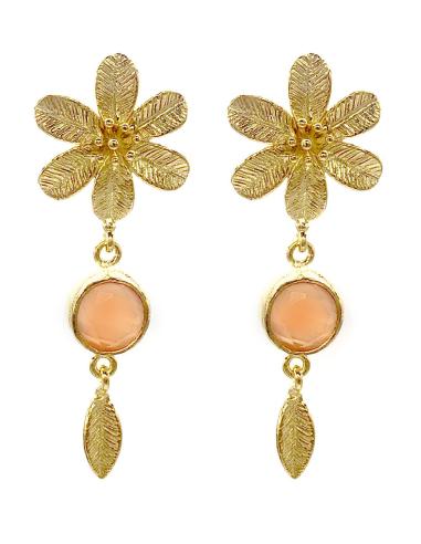 PENDIENTES NARANJA PASTEL LARGOS CON FLOR BAÑADA EN ORO PARA VERANO