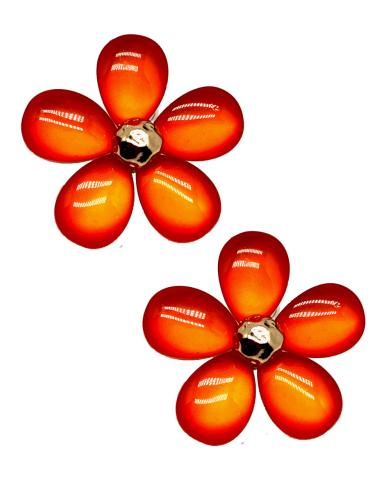 PENDIENTES NARANJAS PARA MUJER CON BONITA FLOR DE BISUTERIA