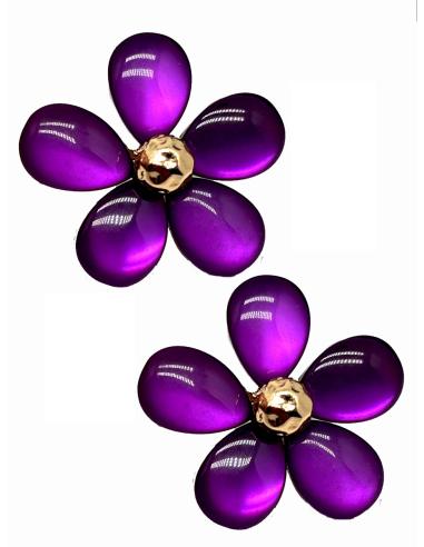 PENDIENTES MORADOS PARA MUJER CON BONITA FLOR DE BISUTERIA