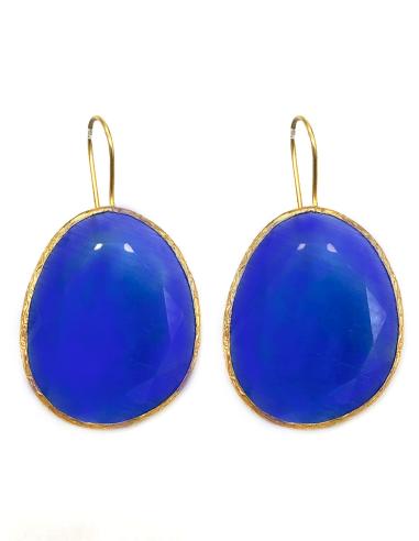PENDIENTES AZUL OSCURO LÁGRIMA OVAL BAÑO ORO PARA INVITADAS DE BODA