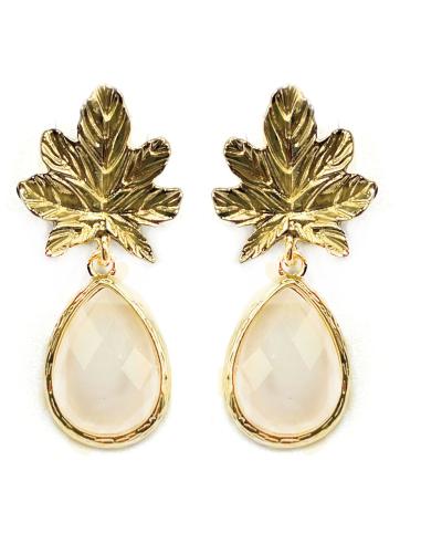 PENDIENTES PARA MUJER CON BONITA HOJA DORADA Y LAGRIMA COLOR