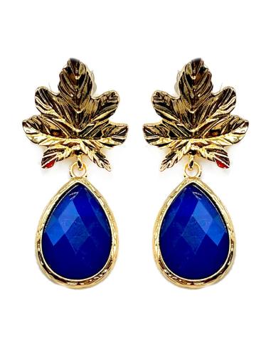 PENDIENTES PARA MUJER CON BONITA HOJA DORADA Y LAGRIMA COLOR