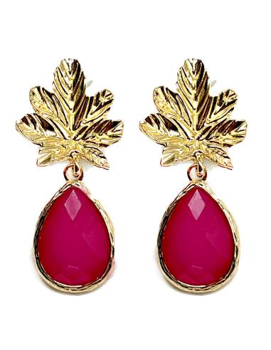 PENDIENTES PARA MUJER CON BONITA HOJA DORADA Y LAGRIMA COLOR