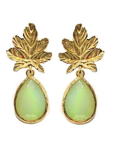 PENDIENTES PARA MUJER CON BONITA HOJA DORADA Y LAGRIMA COLOR