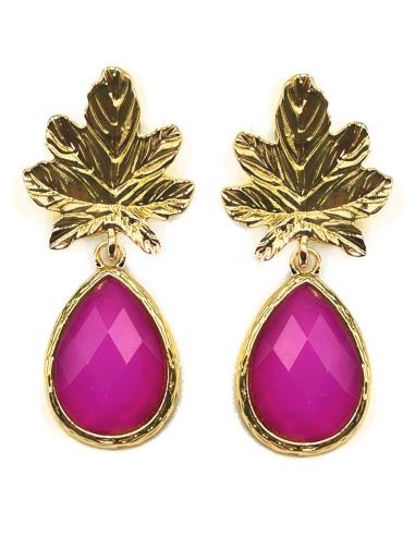PENDIENTES PARA MUJER CON BONITA HOJA DORADA Y LAGRIMA COLOR