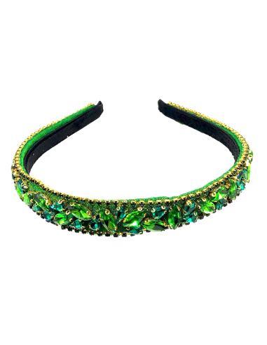 DIADEMAS VERDES DE FIESTA CON DECORACION DE PEDRERIA CRISTAL