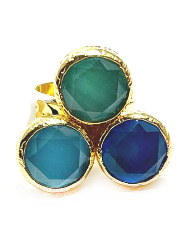 ANILLOS AZULES TRIO DE PIEDRAS OJO DE GATO Y MEDIDA AJUSTABLE