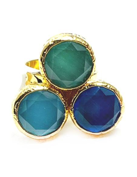 ANILLOS AZULES TRIO DE PIEDRAS OJO DE GATO Y MEDIDA AJUSTABLE