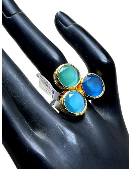 ANILLOS AZULES TRIO DE PIEDRAS OJO DE GATO Y MEDIDA AJUSTABLE
