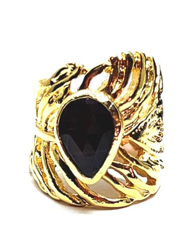 ANILLOS DORADOS GRANDES CON PIEDRA MARRON DISEÑO DE HOJA