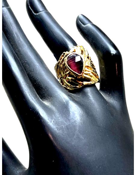 ANILLOS DORADOS GRANDES CON PIEDRA MARRON DISEÑO DE HOJA