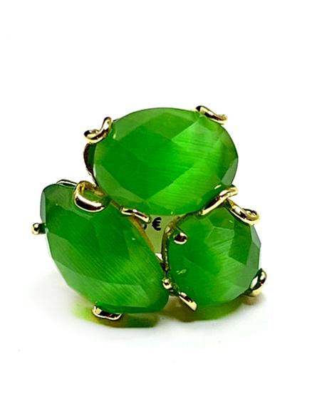 ANILLOS VERDE ESMERALDA PARA MUJER AJUSTABLES TRIO DE PIEDRA
