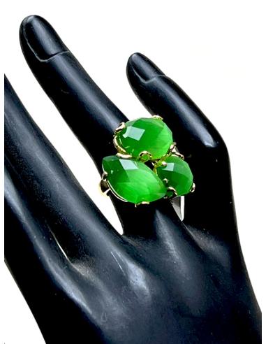 ANILLOS VERDE ESMERALDA PARA MUJER AJUSTABLES TRIO DE PIEDRA